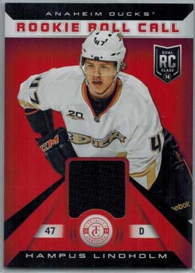 Hampus Lindholm 2013-14 Totally Certified Rookie Roll Call Jerseys Red #RRHLI