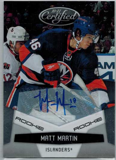 Matt Martin 2010-11 Certified #209 Autograph RC, New York Islanders