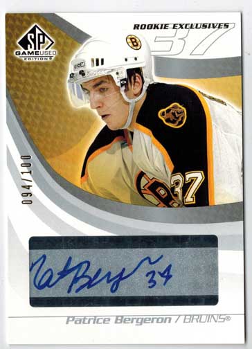 Patrice Bergeron 2003-04 SP Game Used Rookie Exclusives Autographs #RE1 /100