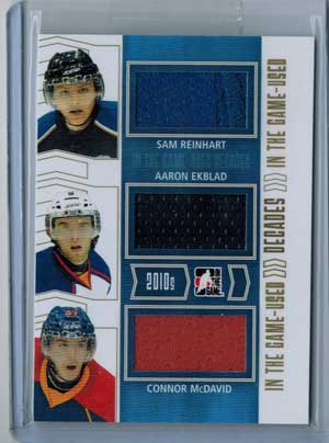 Connor McDavid / Sam Reinhart / Aaron Ekblad 2013-14 ITG Used Decades Triple Jerseys Gold #D01