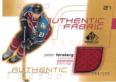Peter Forsberg 2001-02 SP Game Used Authentic Fabric Gold /300 #AFPF