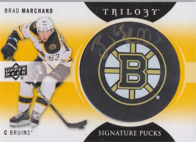 Brad Marchand 2013-14 Upper Deck Trilogy Signature Pucks #SPBM
