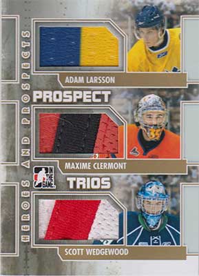 A Larsson/M Clermont/S Wedgewood 2011-12 ITG Heroes and Prospects Prospect Trios Jerseys Gold #PT03