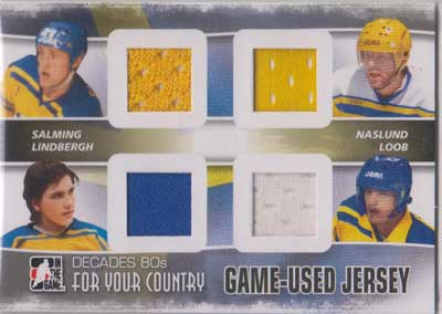 B Salming/M Naslund/P Lindbergh/H Loob 10-11 ITG Decades 80s For Your Country Jerseys Silver #FYCJ07