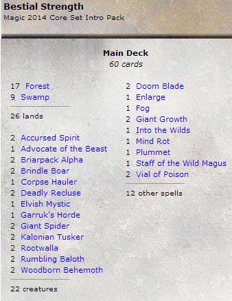 Magic, 2014 Core Set, Intro Pack, Bestial Strength (Grön/ Svart)