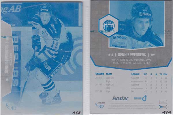 PRESS PLATES CYAN (cut from metal), 2013-14 HockeyAllsvenskan #HA-254 Dennis Everberg RÖGLE BK