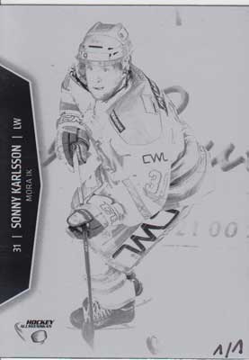 PRESS PLATES BLACK, 2013-14 HockeyAllsvenskan #HA-206 Sonny Karlsson MORA IK