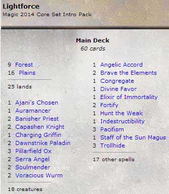 Magic, 2014 Core Set, Intro Pack, Lightforce (Grön/ Vit)