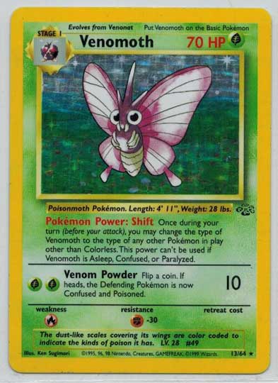 Pokemon, Jungle, Venomoth - 13/64 - Holo Rare - Played