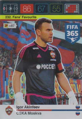 Fans Favourite, 2015-16 Adrenalyn FIFA 365 #232 Igor Akinfeev