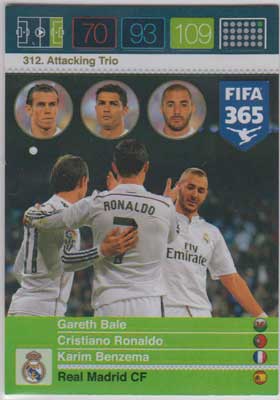 Attacking Trio, 2015-16 Adrenalyn FIFA 365 #312 Gareth Bale / Cristiano Ronaldo / Karim Benzema