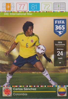 International Star, 2015-16 Adrenalyn FIFA 365 #342 Carlos Sanchez