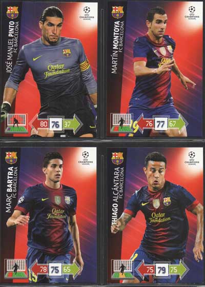 Teamset FC BARCELONA, 2012-13 Adrenalyn Champions League Update, 4 olika grundkort