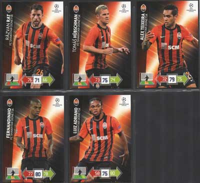 Teamset FC SHAKHTAR DONETSK, 2012-13 Adrenalyn Champions League Update, 5 olika grundkort