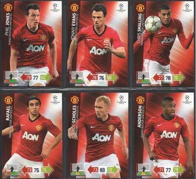 Teamset MANCHESTER UNITED FC, 2012-13 Adrenalyn Champions League Update, 6 olika grundkort