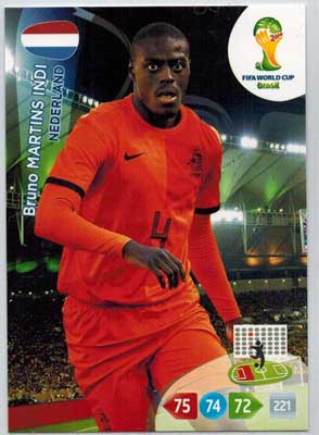 Grundkort, 2014 Adrenalyn World Cup #253. Bruno Martins Indi (Nederland)