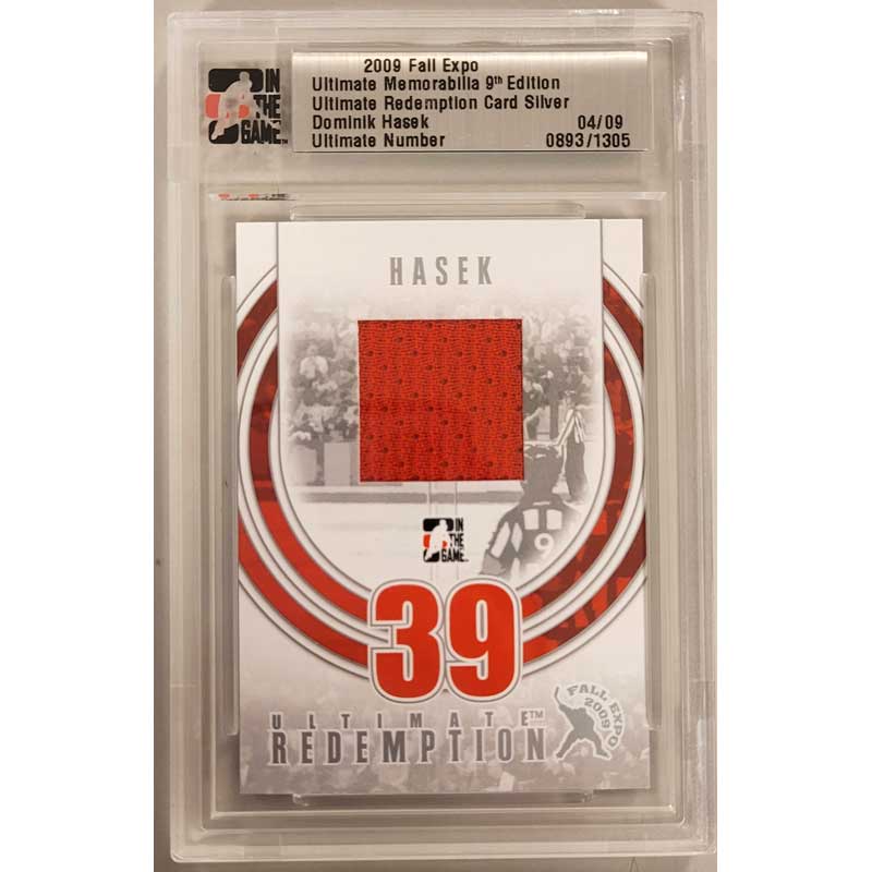 Dominik Hasek 2009 ITG Ultimate Memorabilia Fall Expo Redemption Card Silver 04/09 [Says Detroit jersey on the back]