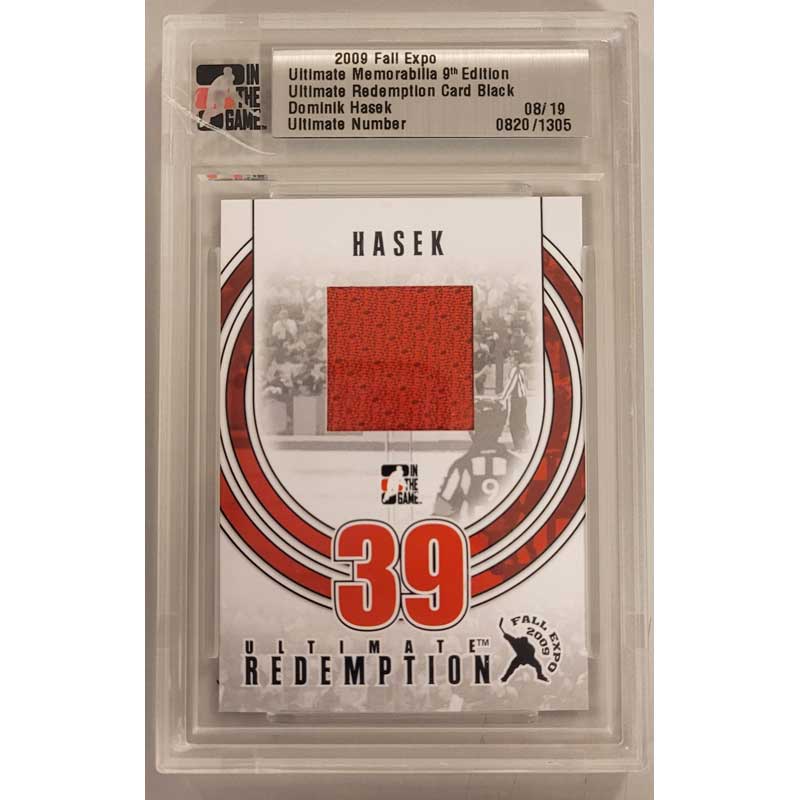 Dominik Hasek 2009 ITG Ultimate Memorabilia Fall Expo Redemption Card Black 08/19 [Says Ottawa jersey on the back]