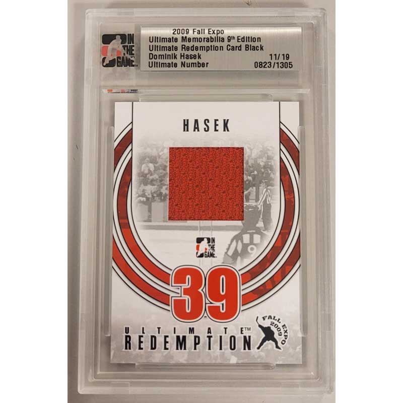 Dominik Hasek 2009 ITG Ultimate Memorabilia Fall Expo Redemption Card Black 11/19 [Says Ottawa jersey on the back]
