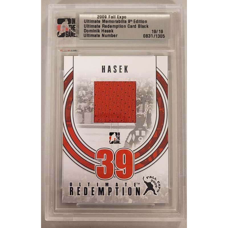 Dominik Hasek 2009 ITG Ultimate Memorabilia Fall Expo Redemption Card Black 19/19 [Says Ottawa jersey on the back]