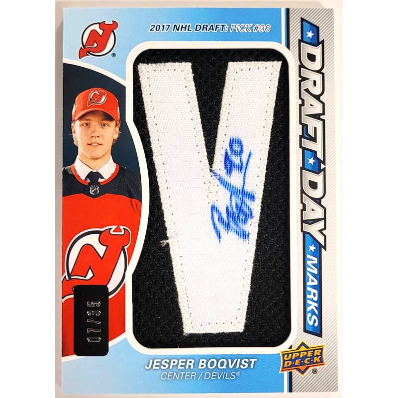 Jesper Boqvist 2019-20 SP Game Used Draft Day Marks Rookies #DDMJB 07/35 "V"