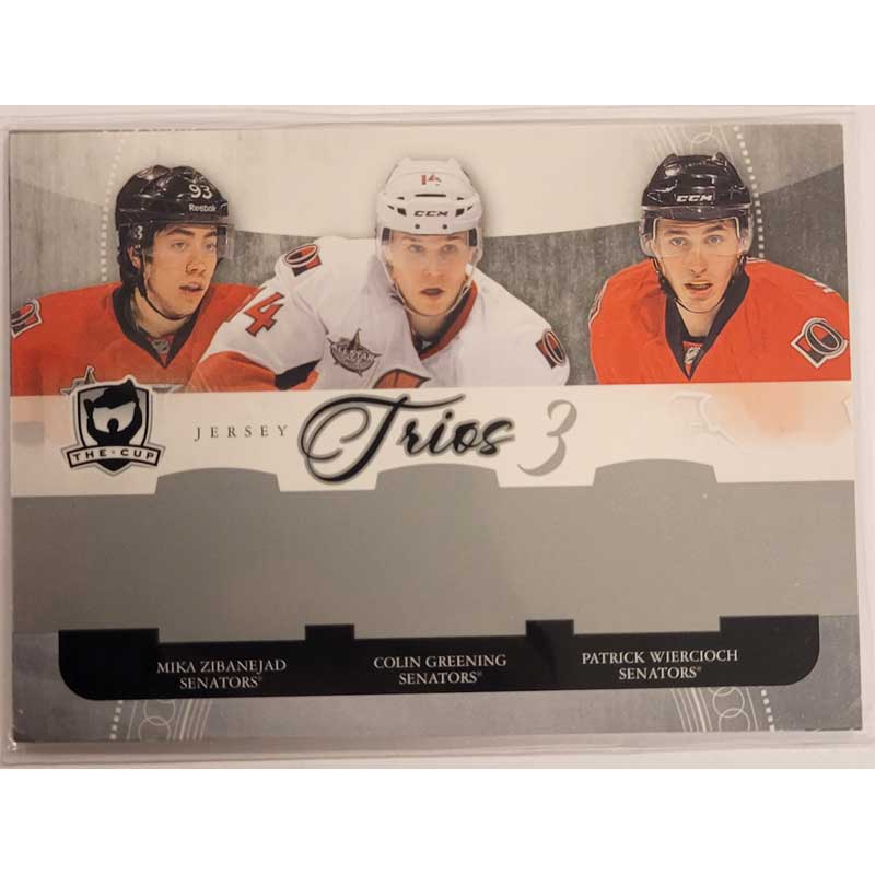 Mika Zibanejad/Colin Greening/Patrick Wiercioch CUT PROOF 2011-12 The Cup Trios Jerseys #C3RSENS - Blank Back, thin card