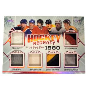 Paul Coffey/Jari Kurri/Denis Savard/Larry Murphy/Bernie Nicholls/Steve Larmer 2020-21 ITG Used Hockey Redraft Memorabilia Magenta #HR01 2/5