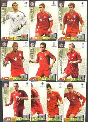 Teamset Bayern München, 2011-12 Adrenalyn Champions League, 10 olika grundkort