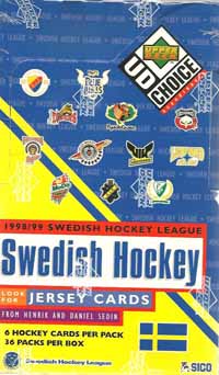Sealed box 1998-99 UD Swedish SHL Elitserien (The shrink wrap around the boxes is torn)
