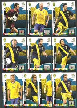 Teamset Sverige, 2012 Adrenalyn EM/ Euro 2012, 10 Olika grundkort