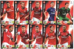 Teamset ARSENAL FC, 2012-13 Adrenalyn Champions League, 10 olika grundkort