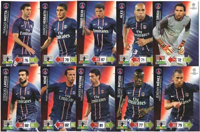 Teamset PARIS SAINT-GERMAIN FC, 2012-13 Adrenalyn Champions League, 10 olika grundkort