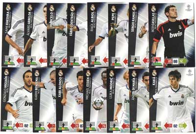 Teamset REAL MADRID CF, 2012-13 Adrenalyn Champions League, 15 olika grundkort
