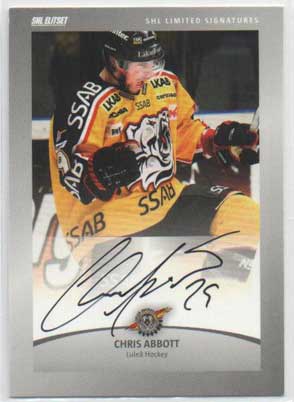 2012-13 SHL s.2 Limited Signatures #4 Chris Abbott Luleå Hockey /30