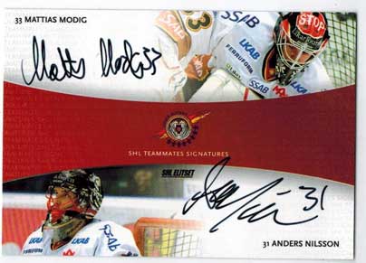 2010-11 SHL s.1 Dual Signatures #2 Mattias Modig / Anders Nilsson Luleå Hockey