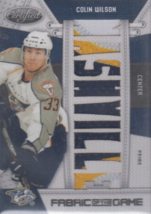 Colin Wilson - 2010-11 Certified Fabric of the Game NHL Die Cut Prime #COW /10