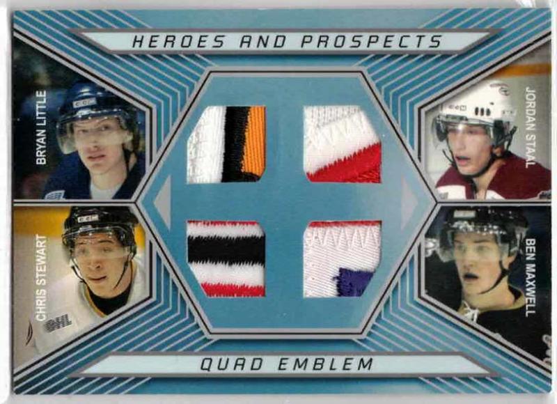 Bryan Little / Jordan Staal / Chris Stewart / Ben Maxwell - 2006-07 ITG Heroes and Prospects Quad Emblems #QE01 (Stated printrun: 10 Copies)