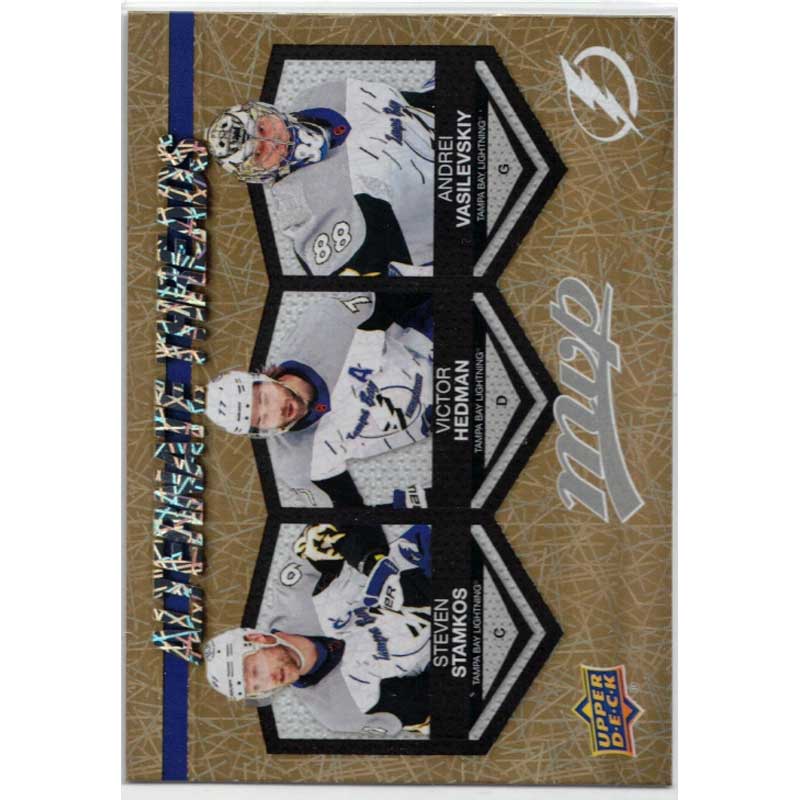 Steven Stamkos / Victor Hedman / Andrei Vasilevskiy 2023-24 Upper Deck MVP Alternate Threads Gold #AT4