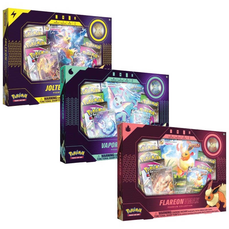 [MAX 1 BUNDLE PER HUSHÅLL] Pokémon, VMAX Premium Collection x 3 (Flareon, Vaporeon & Jolteon)