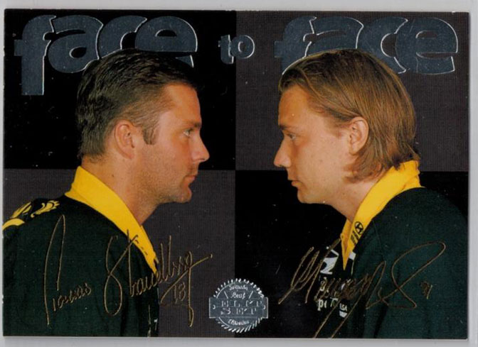 1995-96 Swedish Leaf Face to Face #1 M.Samuelsson/T.Strandberg