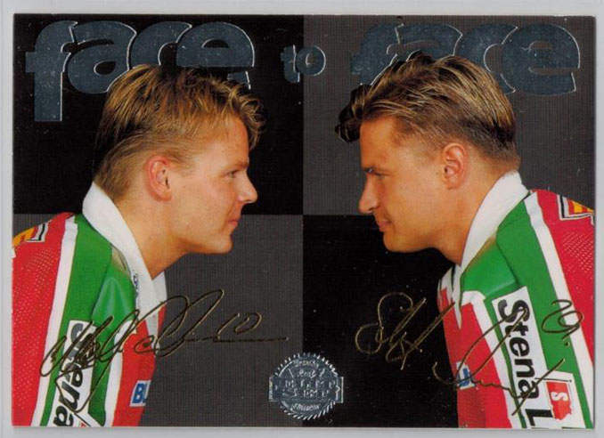 1995-96 Swedish Leaf Face to Face #4 S.Larsson/M.Jantunen