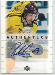 1999-00 Swedish Upper Deck SHL Signatures #05 Peter Nordström Autograf FBK Färjestad