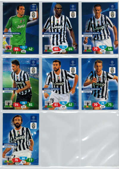 Teamset Juventus, 2013-14 Adrenalyn Champions League, 7 olika grundkort