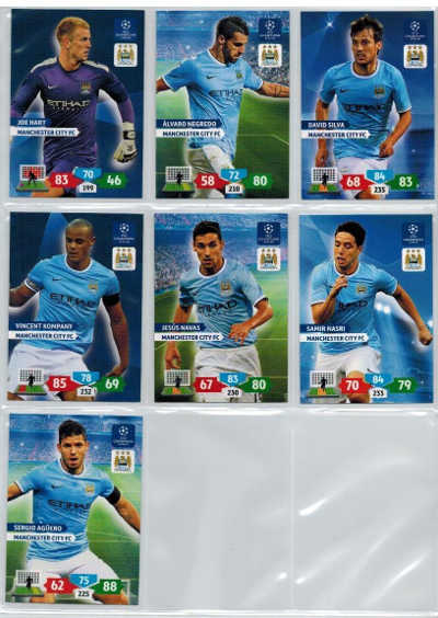 Teamset Manchester City FC, 2013-14 Adrenalyn Champions League, 7 olika grundkort