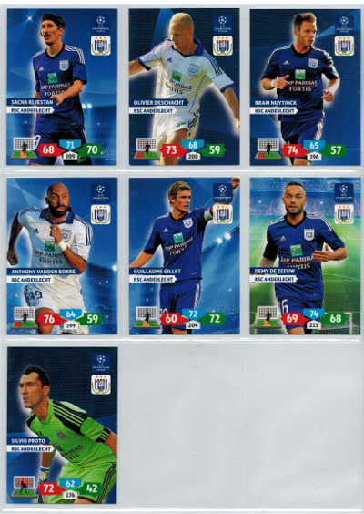 Teamset RSC Anderlecht, 2013-14 Adrenalyn Champions League, 7 olika grundkort