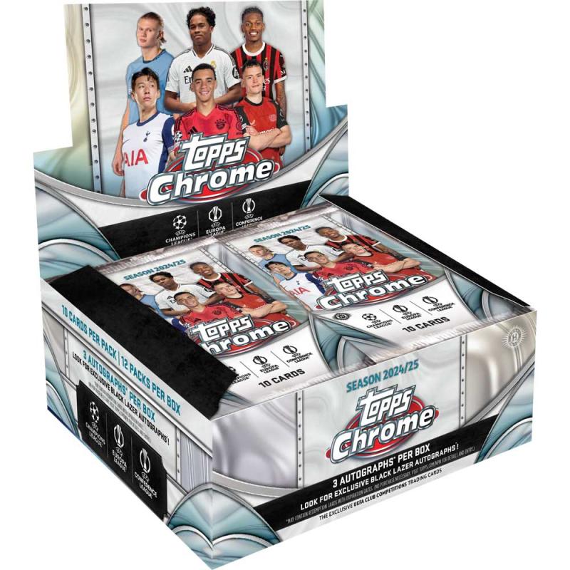 Sealed JUMBO Box 2024-25 Topps Chrome UEFA Club Competitions Soccer Hobby (12 Packs)