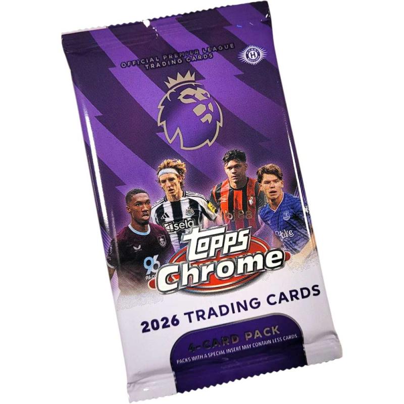 1 Pack 2026 Topps Chrome Premier League Soccer Trading Cards Hobby (4 Cards)