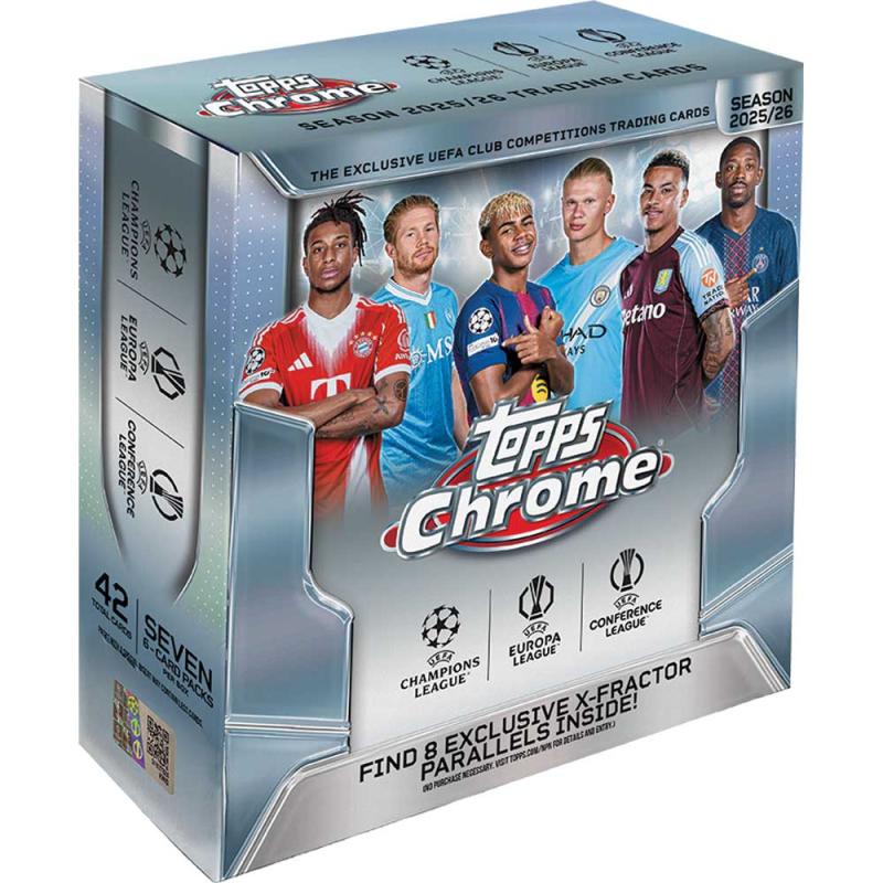 Hel MEGA Box 2025-26 Topps UEFA Club Competitions Chrome Soccer (7 paket)