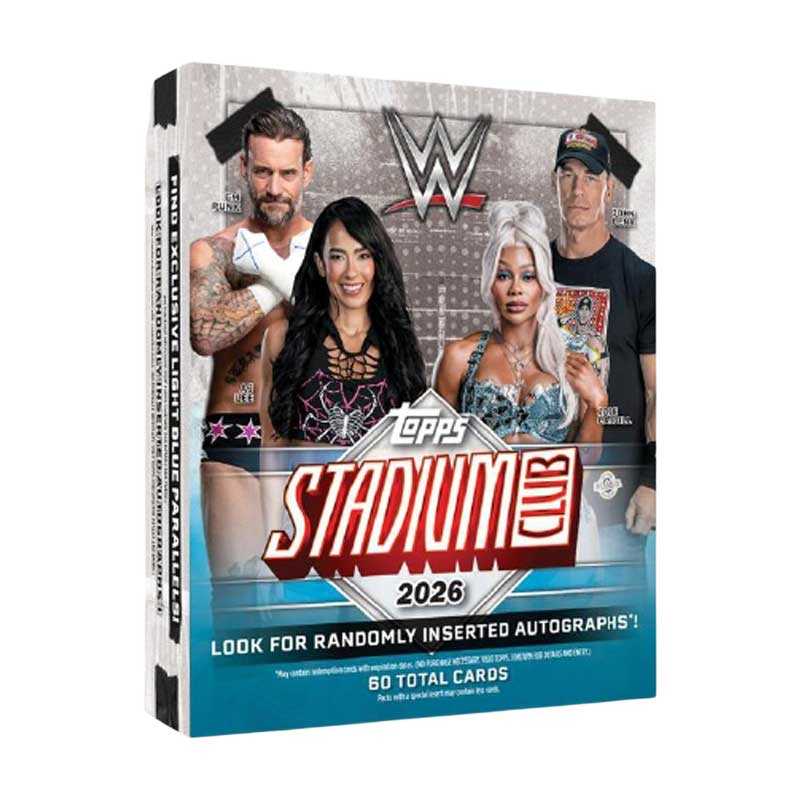 FÖRKÖP: Hel MEGA Box 2026 Topps Stadium Club WWE Wrestling [6 Packs] (Preliminär release 23 oktober 2026)
