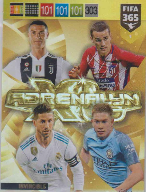 Adrenalyn XL FIFA 365 2019 - 001 Ronaldo,  Ramos,  Griezmann,  De Bruyne Invincible